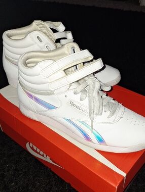 Reebok Kids White High-Top Sneakers with Iridescent Accents